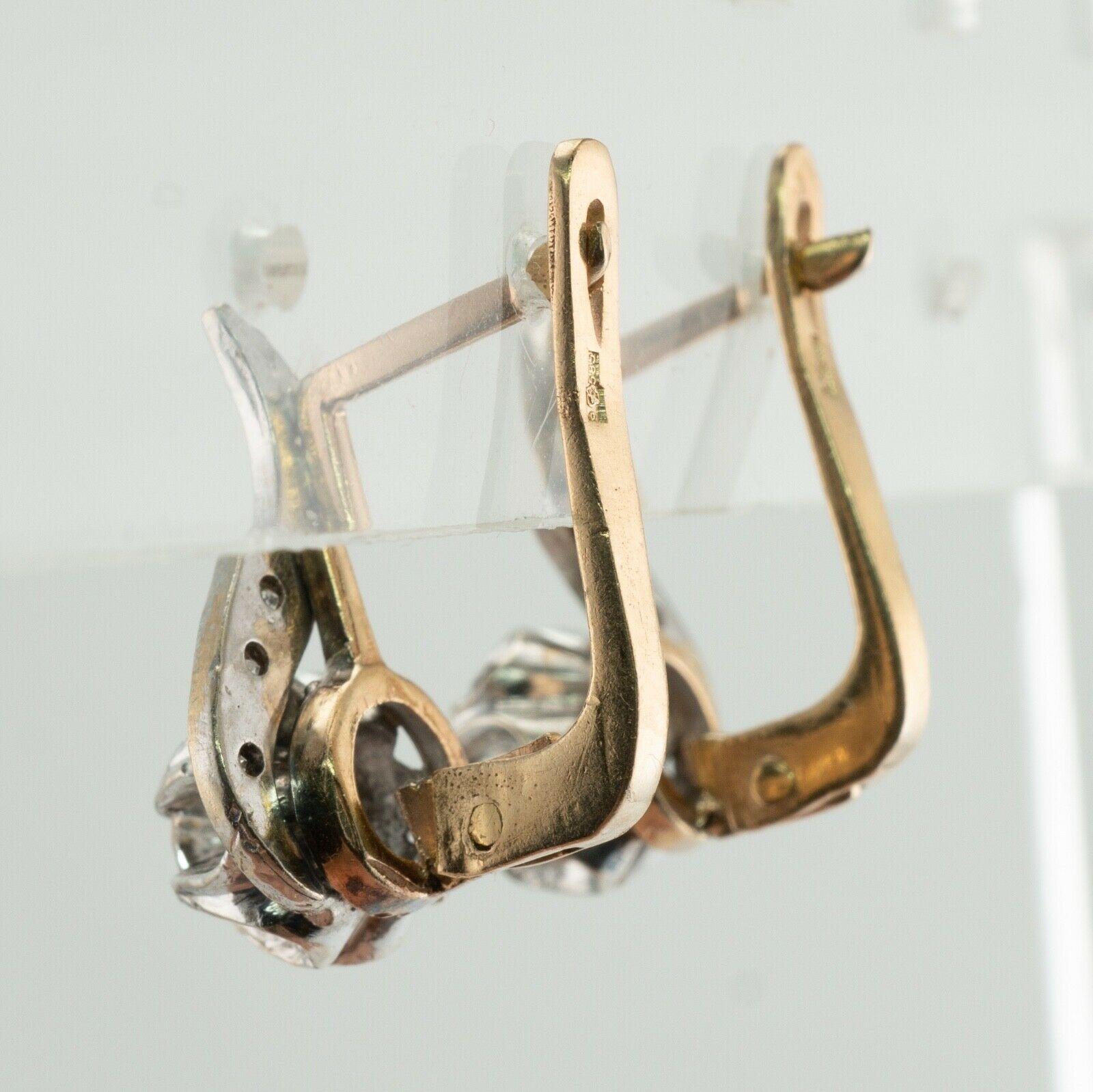 Diamond Earrings 14K Gold Russian Buttercup .74cttw USSR For Sale 3