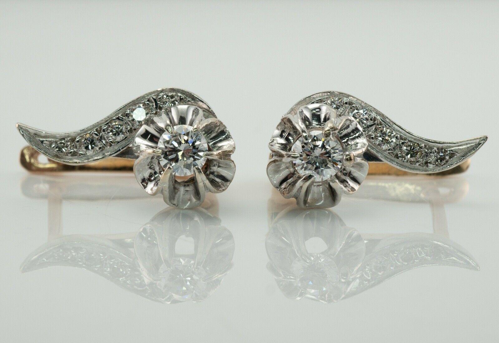 Diamond Earrings 14K Gold Russian Buttercup .74cttw USSR For Sale 4