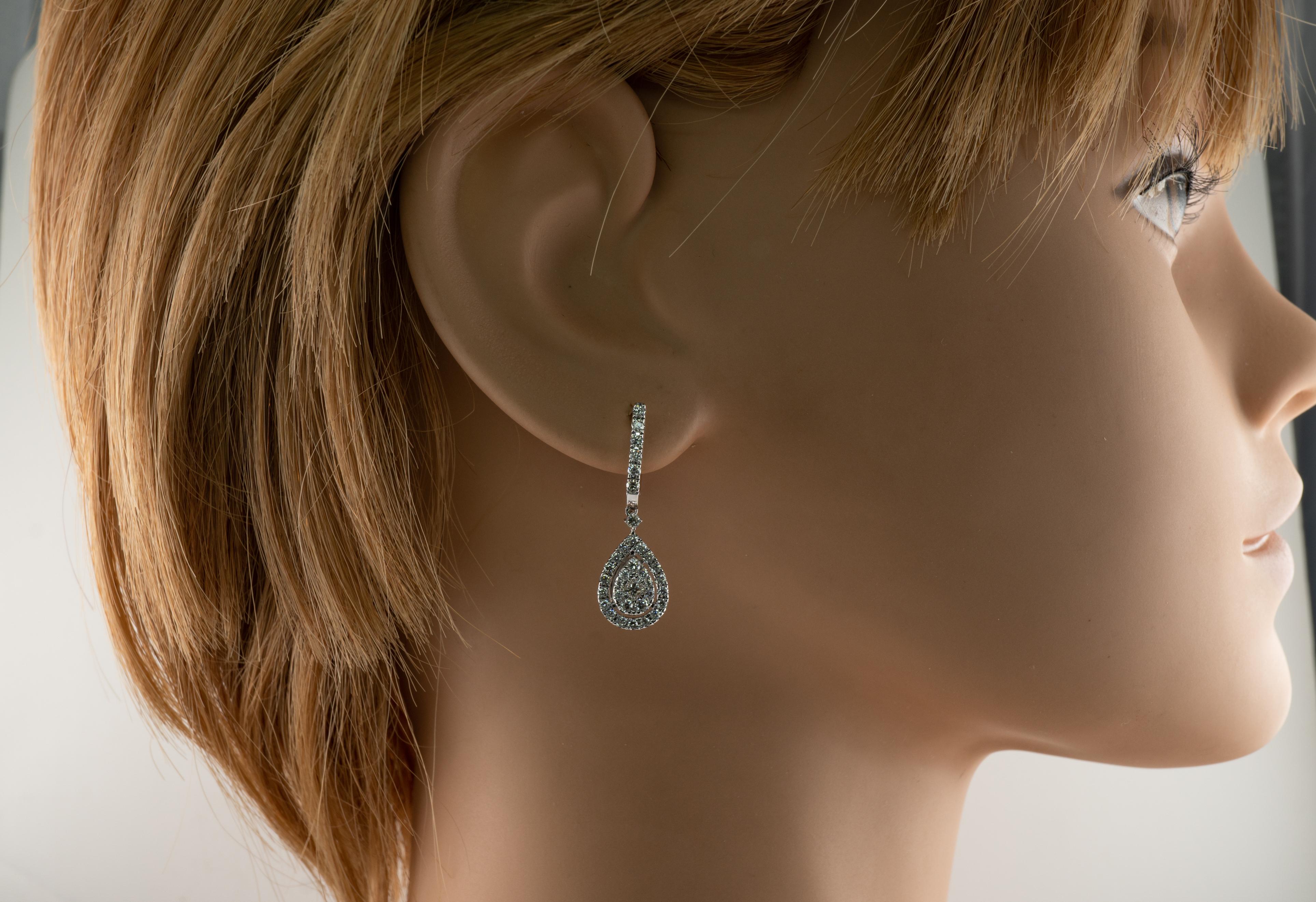Donna Orecchini con diamanti in oro bianco 14K a forma di goccia 1,82 TDW in vendita