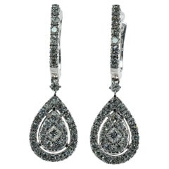 Diamant-Ohrringe 14K Weißgold Hängeohrringe 1,82 TDW Tropfenform in Tropfenform mit Diamanten