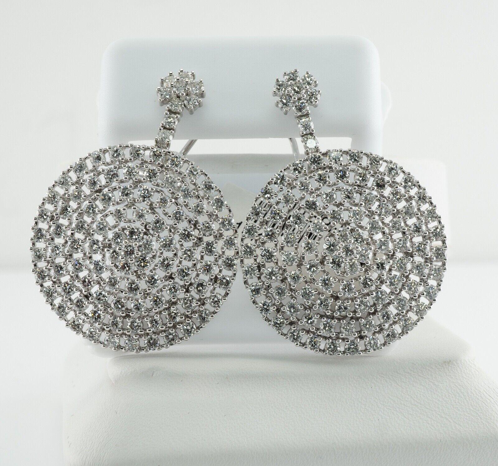 Round Cut Diamond Earrings 14K White Gold Dangle Drop Geometric Round 5.07 TDW For Sale