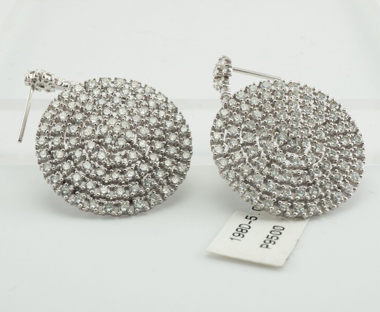 Diamond Earrings 14K White Gold Dangle Drop Geometric Round 5.07 TDW In Good Condition For Sale In East Brunswick, NJ