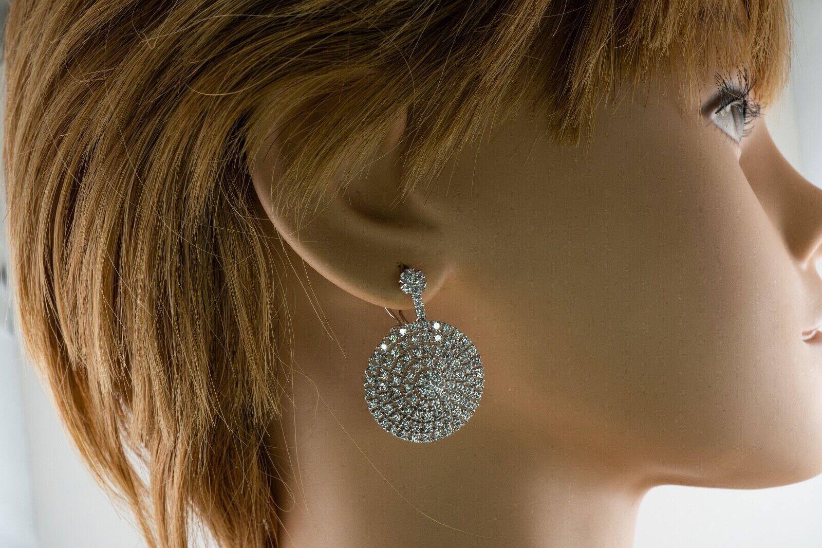 Women's Diamond Earrings 14K White Gold Dangle Drop Geometric Round 5.07 TDW For Sale
