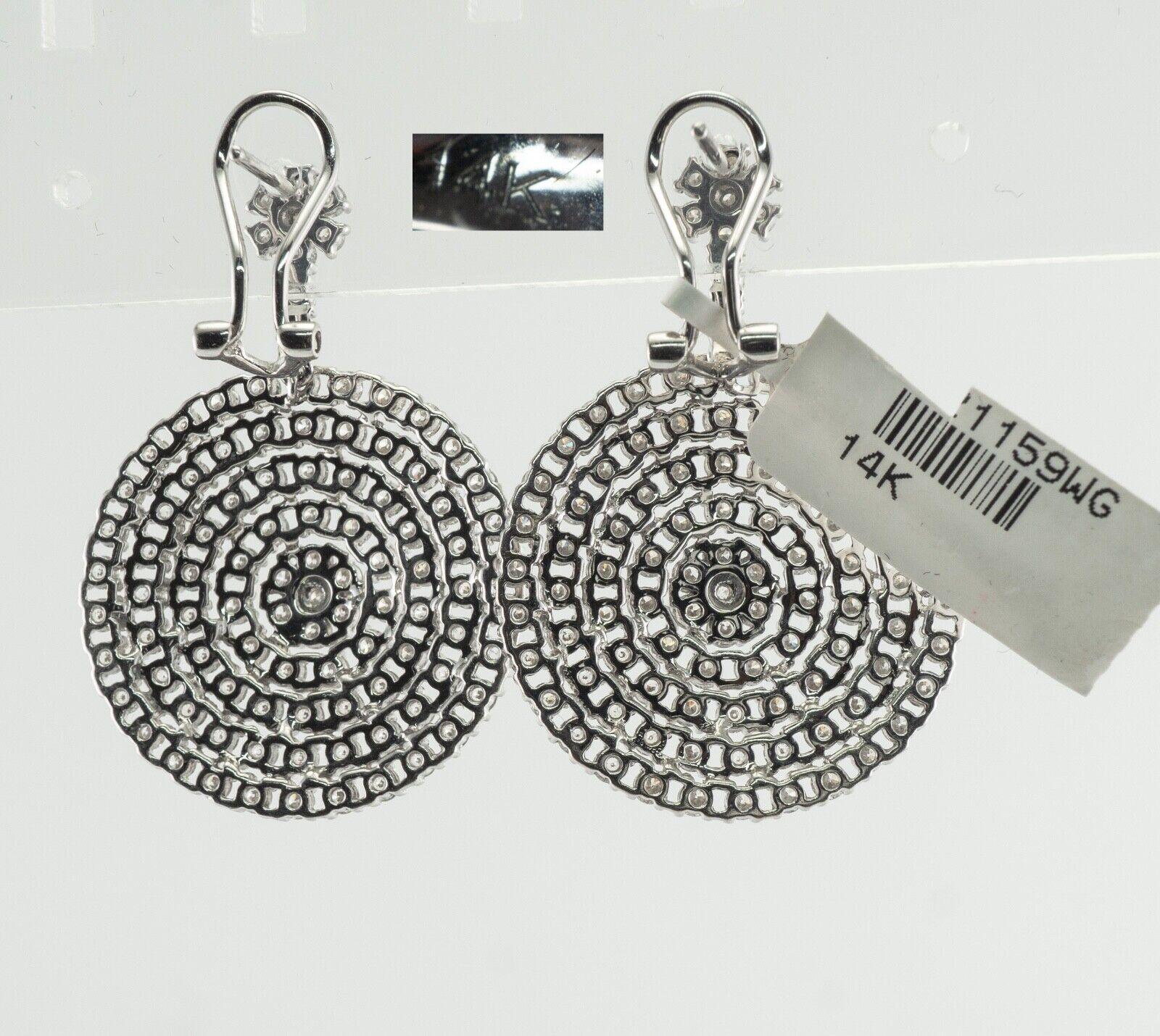 Diamond Earrings 14K White Gold Dangle Drop Geometric Round 5.07 TDW For Sale 1