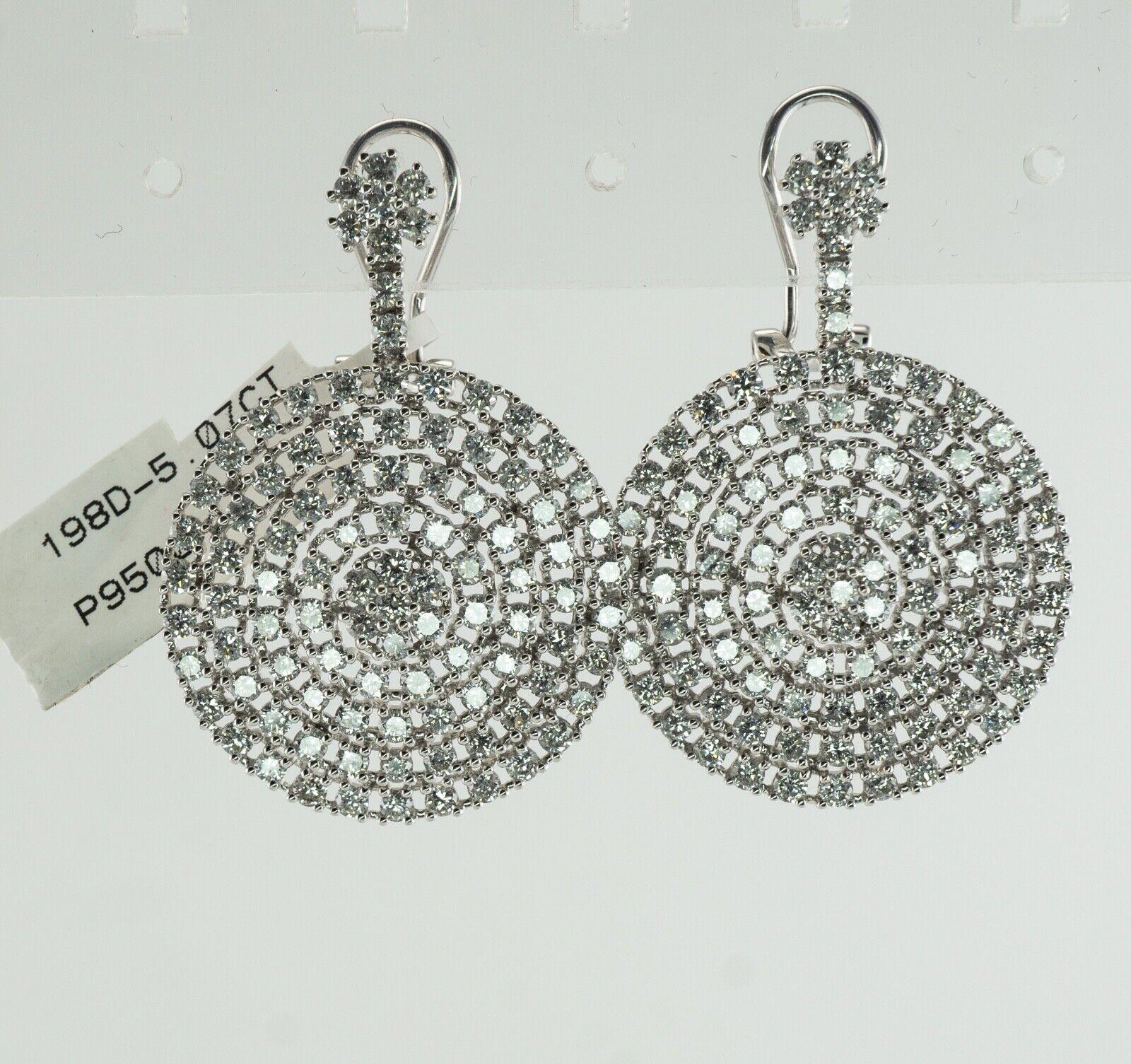 Diamond Earrings 14K White Gold Dangle Drop Geometric Round 5.07 TDW For Sale 2