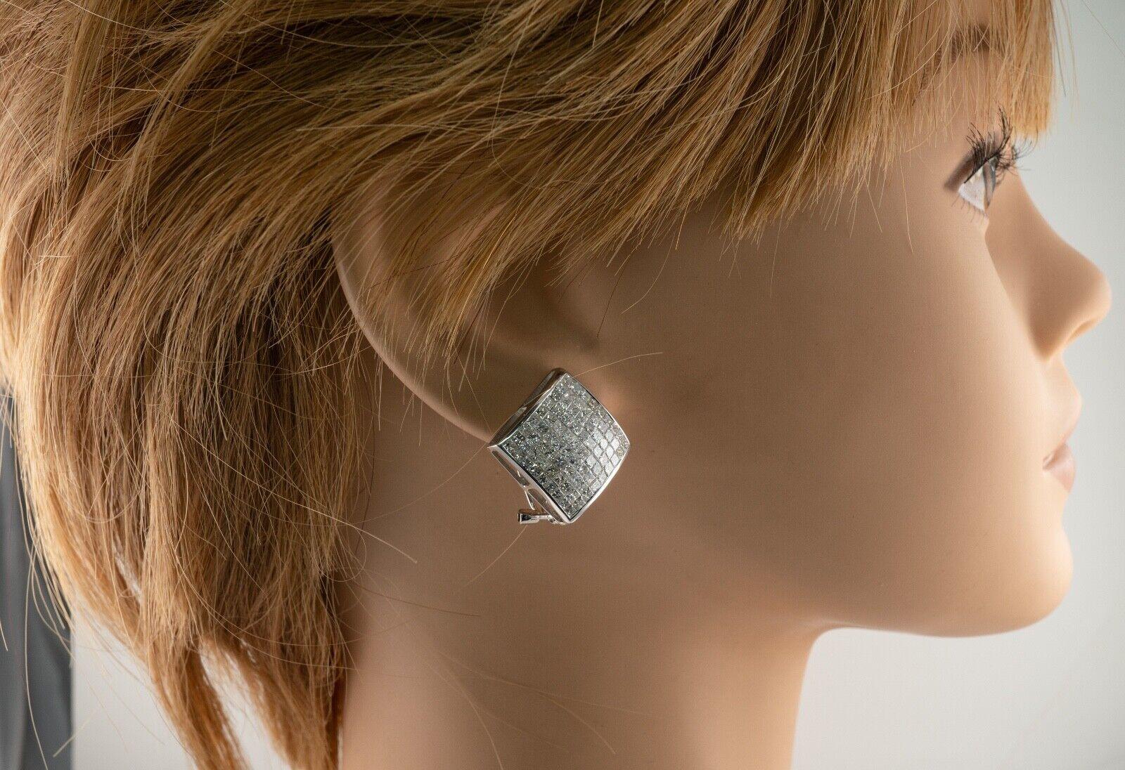 Diamant-Ohrringe 14K Weißgold Prinzessinnenschliff Unsichtbar gefasst 6,48 TDW (Carréschliff) im Angebot
