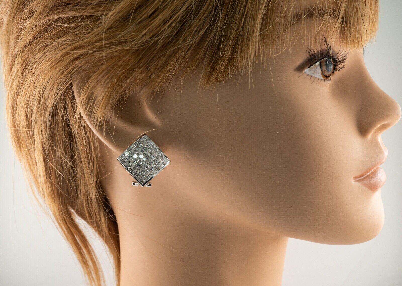 Diamant-Ohrringe 14K Weißgold Prinzessinnenschliff Unsichtbar gefasst 6,48 TDW im Angebot 2