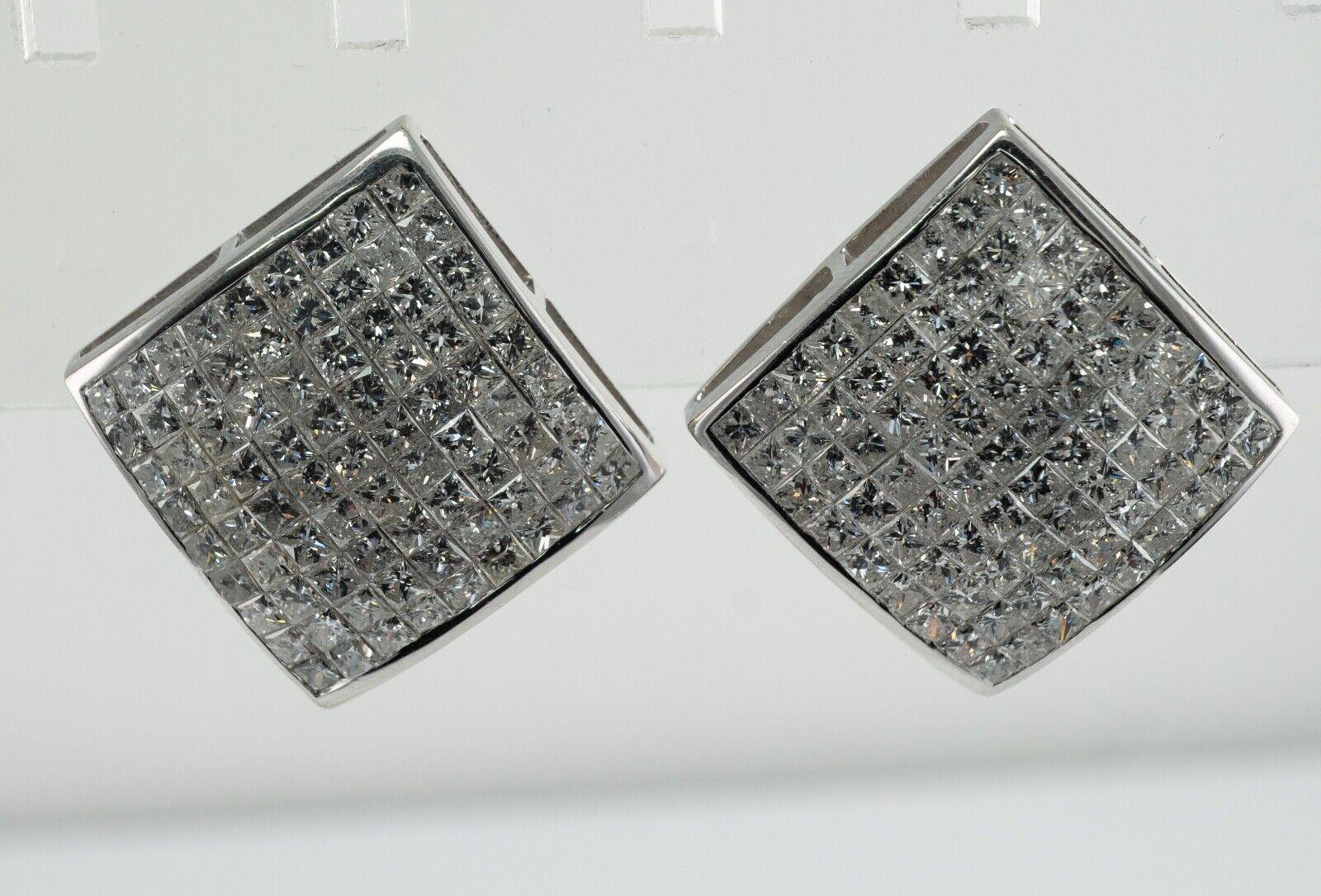 Diamant-Ohrringe 14K Weißgold Prinzessinnenschliff Unsichtbar gefasst 6,48 TDW im Angebot 3