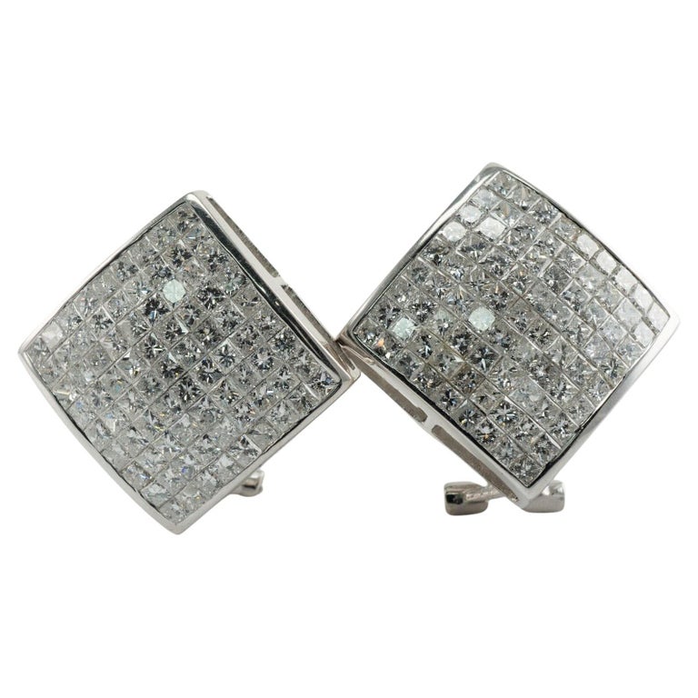 Diamond Earrings 14K White Gold Princess Cut Invisible Set 6.48 TDW For