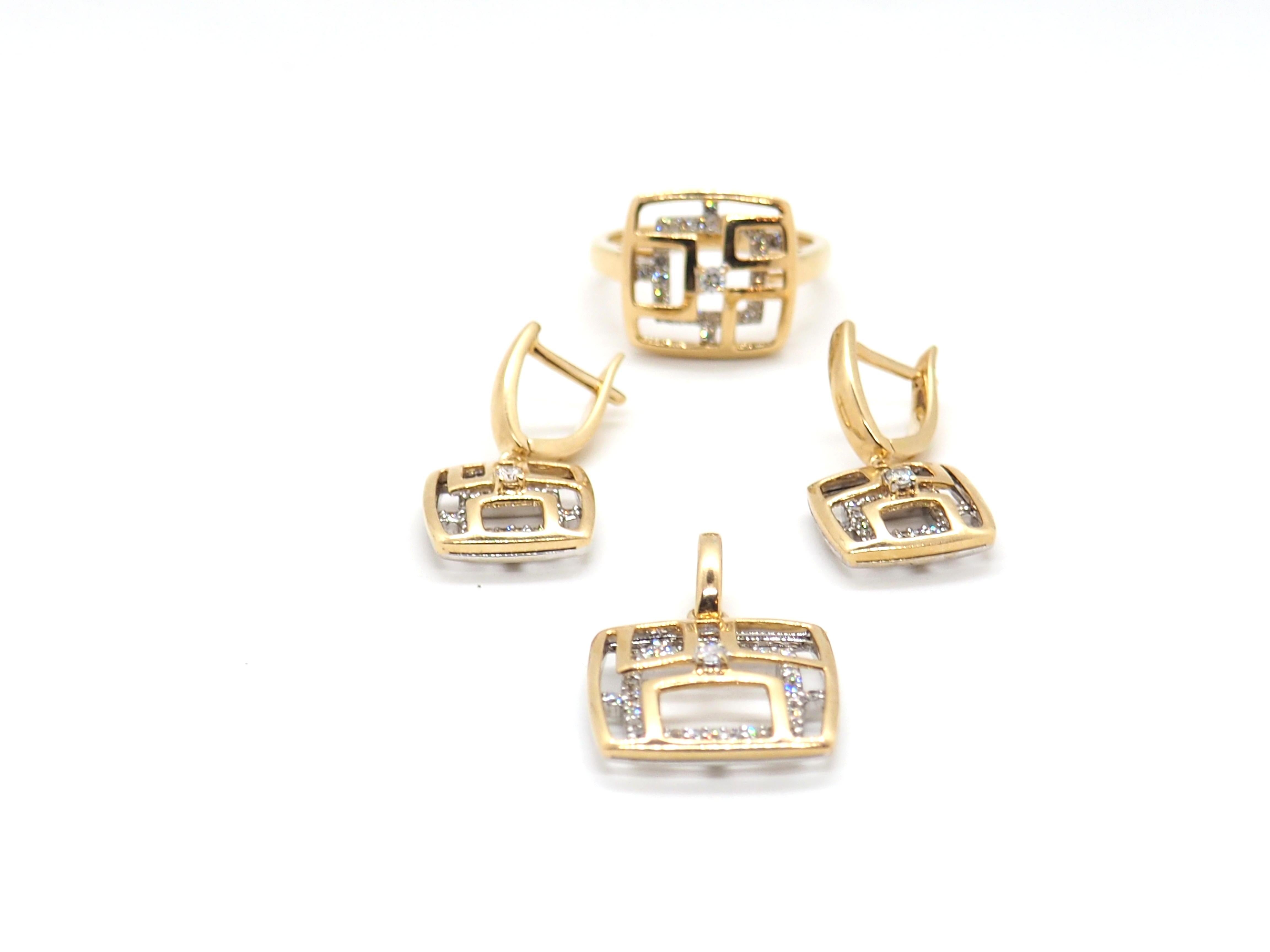 Diamond Earrings 14K Yellow White gold For Sale 1