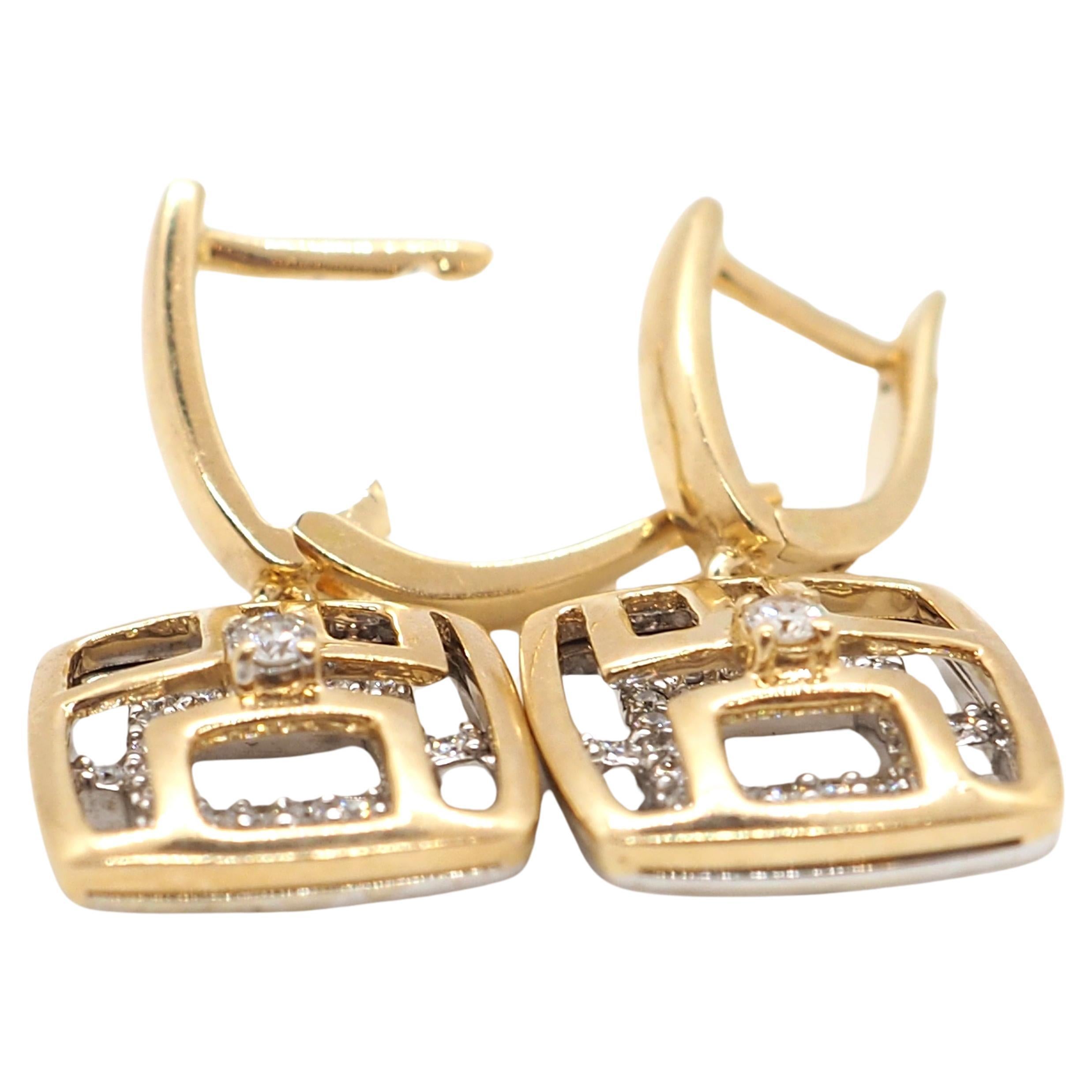 Diamond Earrings 14K Yellow White gold For Sale