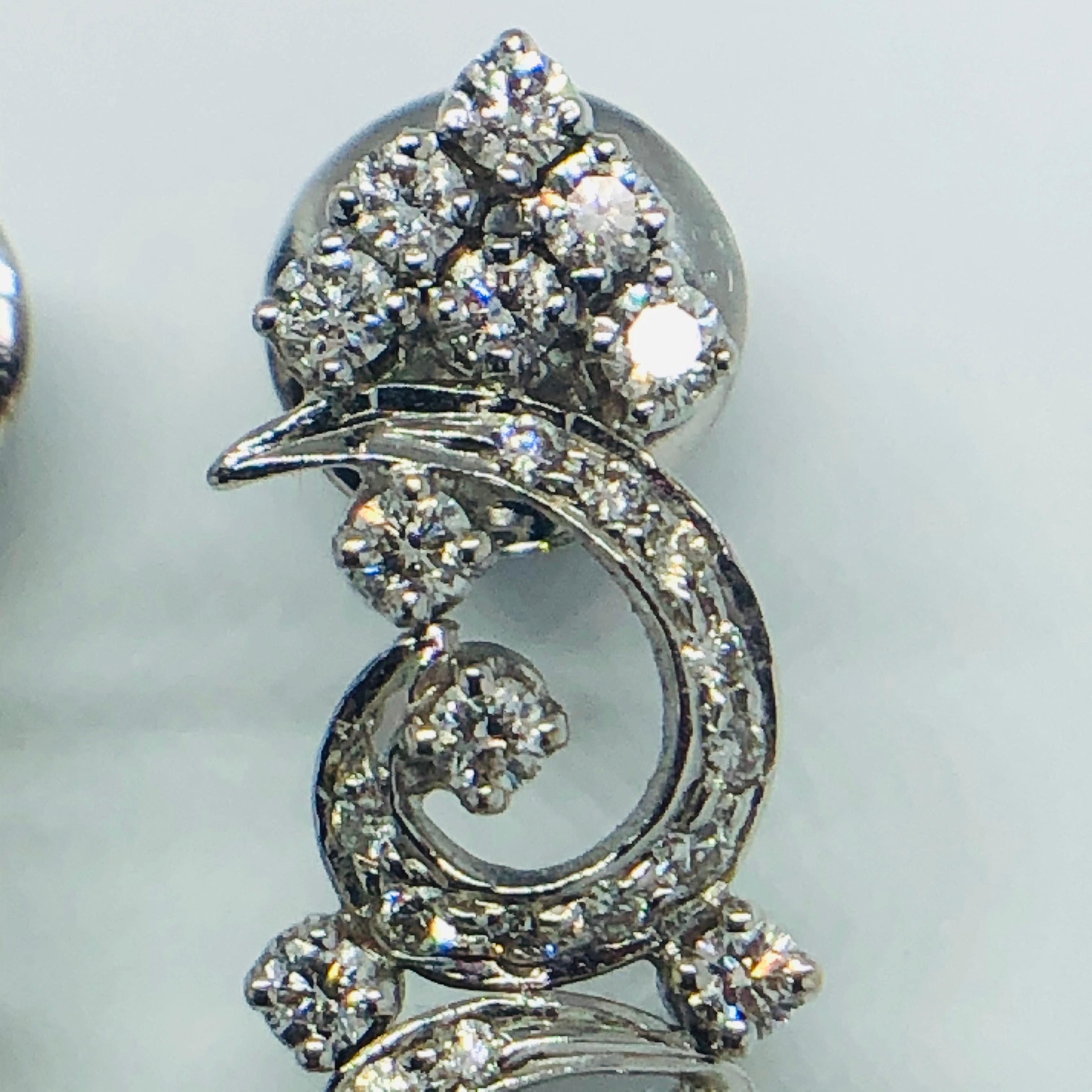 Women's Art Deco Style Diamond Earrings 18 Carat White Gold