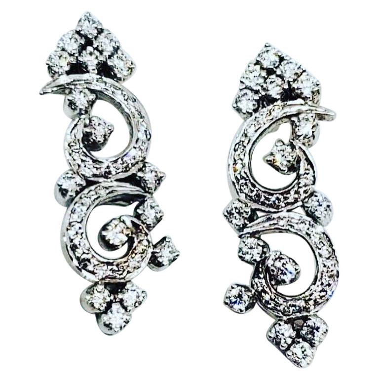Brilliant Cut Art Deco Style Diamond Earrings 18 Carat White Gold