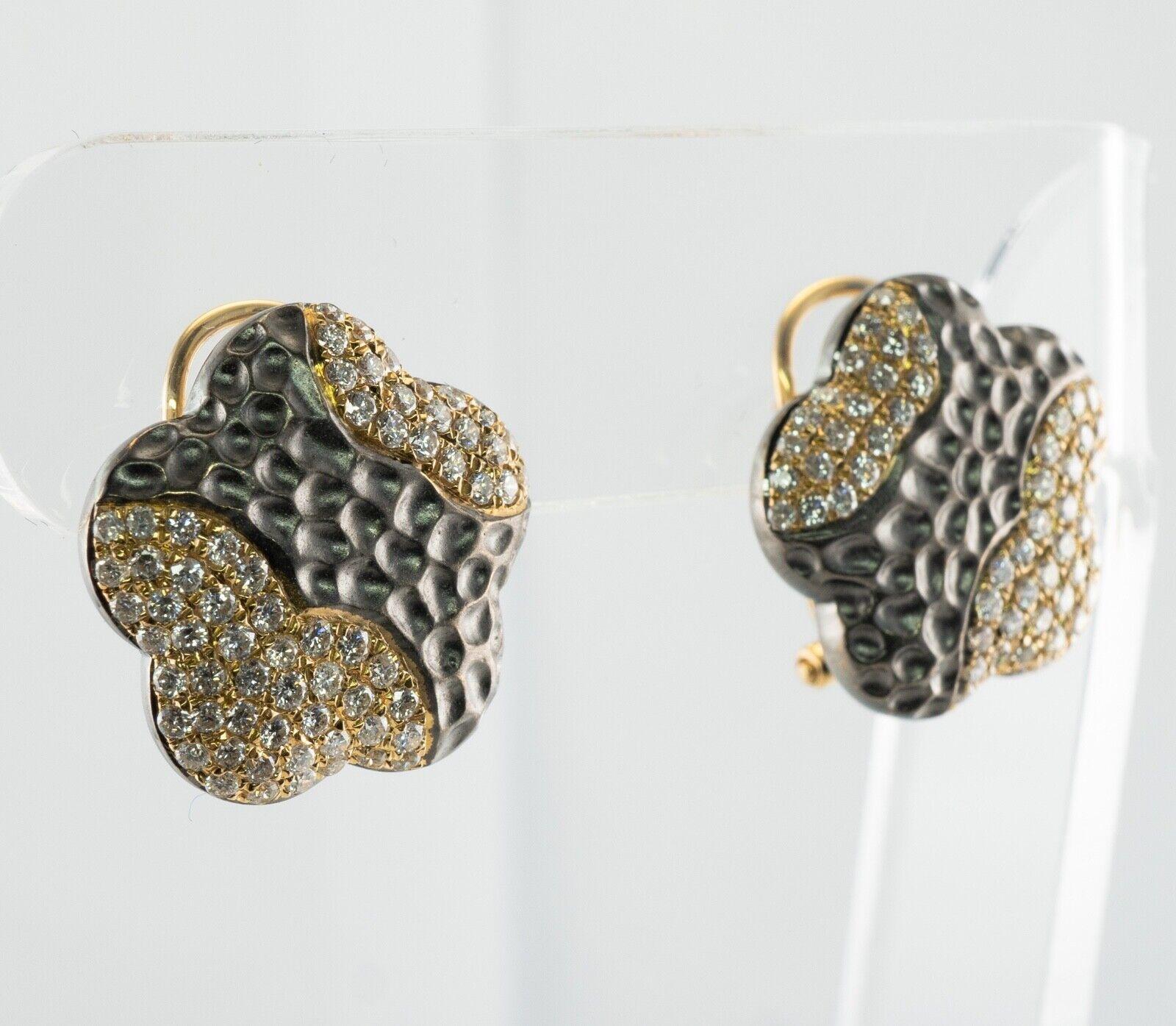 Diamond Earrings 18K Gold Hallmarked BA Flower Omega For Sale 5