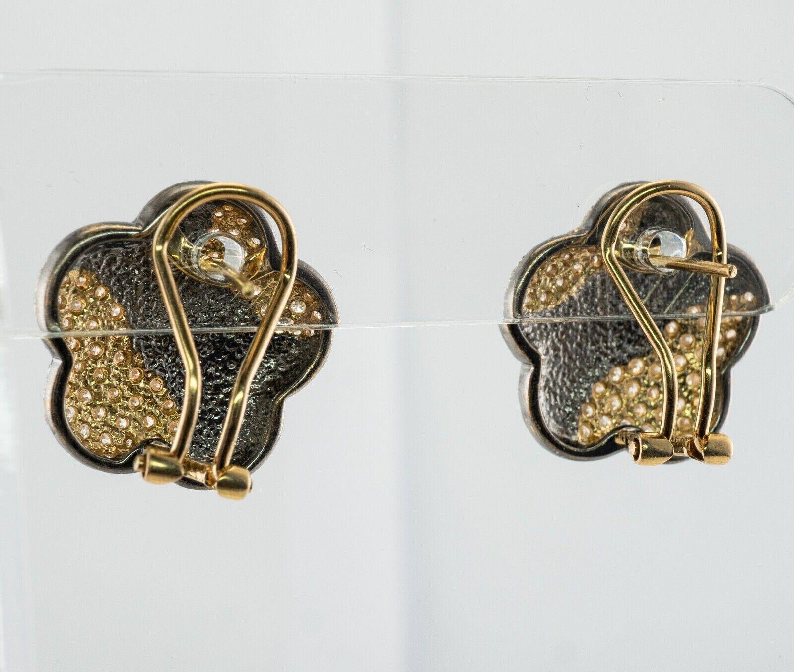 Diamond Earrings 18K Gold Hallmarked BA Flower Omega For Sale 6