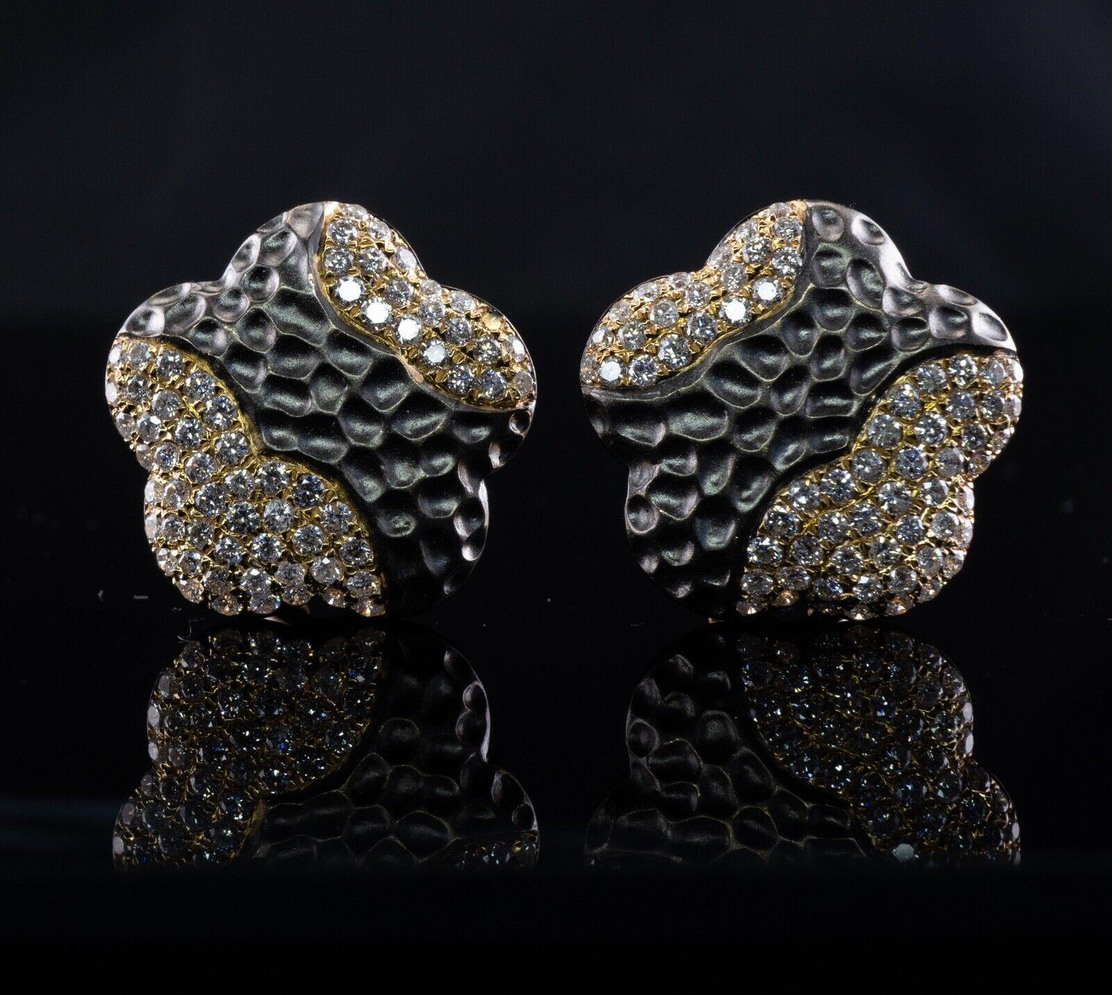 Round Cut Diamond Earrings 18K Gold Hallmarked BA Flower Omega For Sale