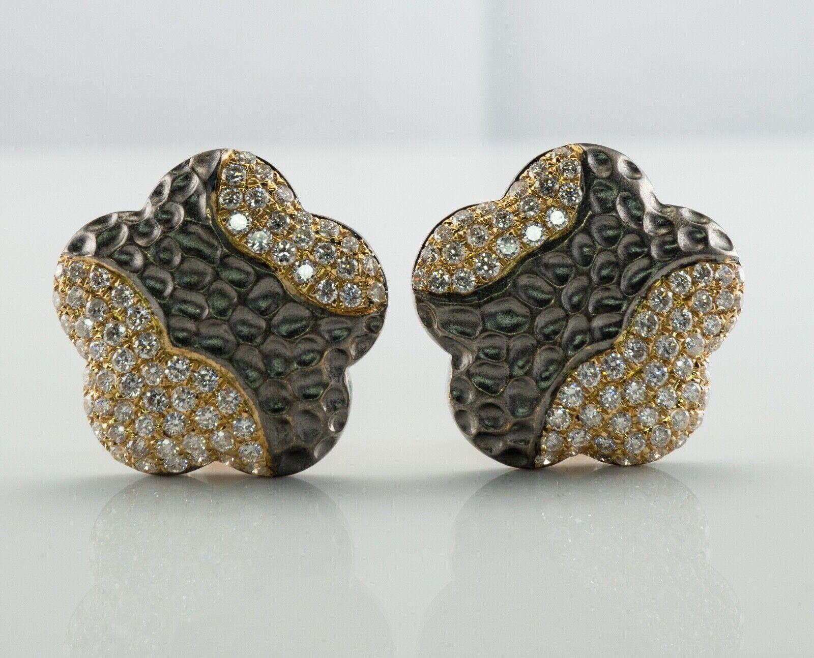 Women's Diamond Earrings 18K Gold Hallmarked BA Flower Omega For Sale