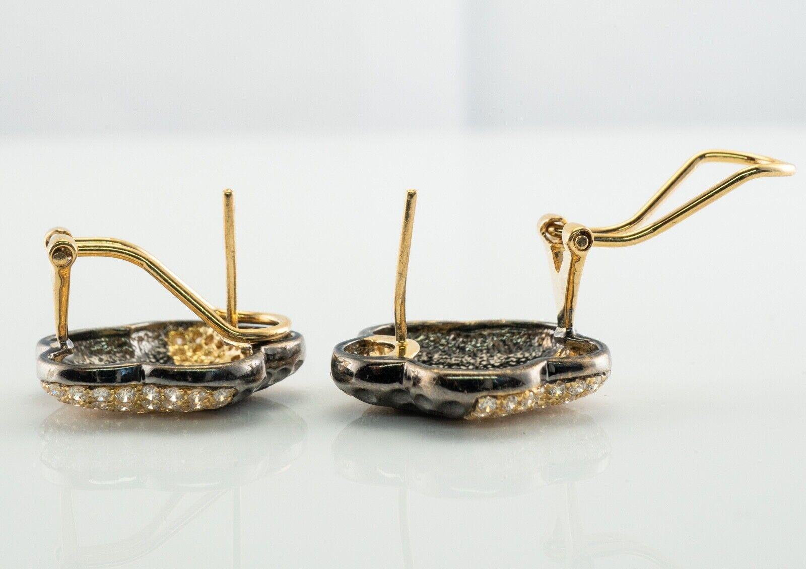 Diamond Earrings 18K Gold Hallmarked BA Flower Omega For Sale 1