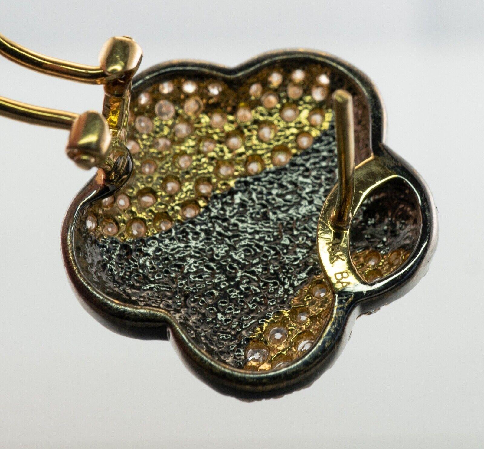 Diamond Earrings 18K Gold Hallmarked BA Flower Omega For Sale 3