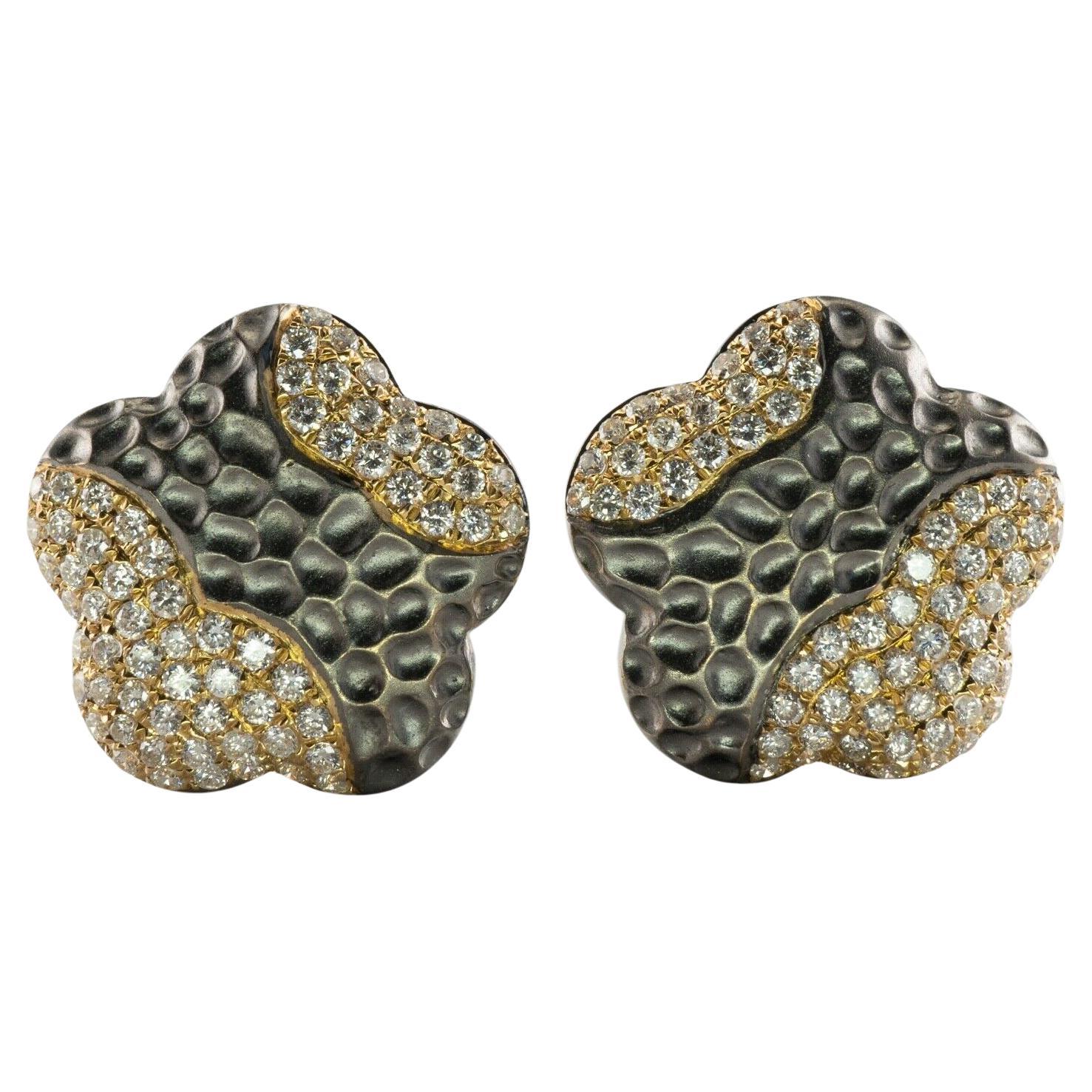 Diamond Earrings 18K Gold Hallmarked BA Flower Omega