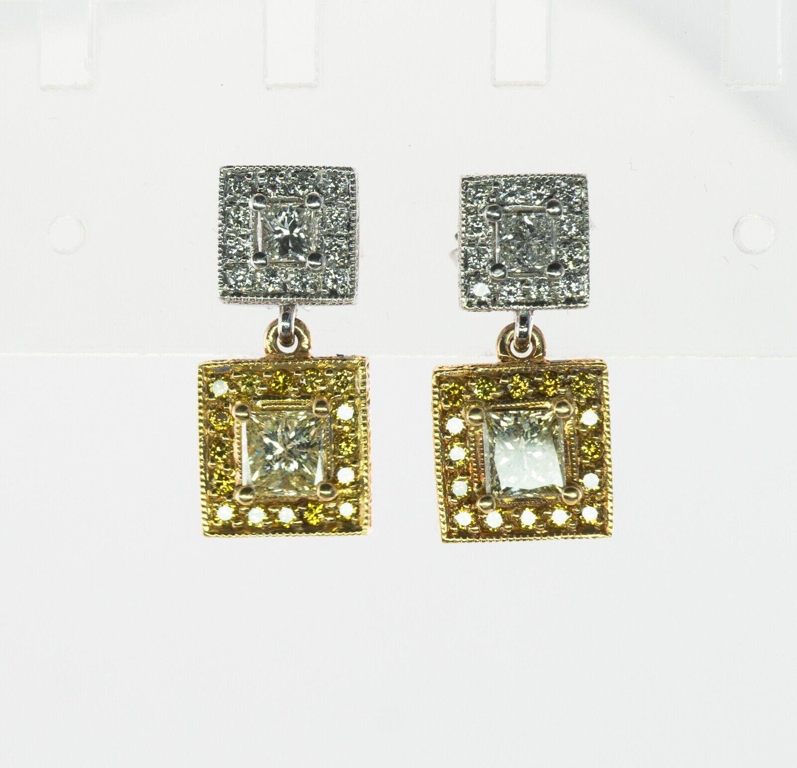 Diamond Earrings 18K Gold Platinum Dangle 2.84 TDW

These gorgeous earrings are crafted in solid 18K Yellow gold and Platinum. The gold is carefully tested and guaranteed. There is a stamp PL (platinum) on the upper part of one earring (tested