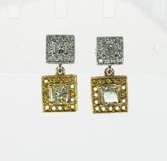 Diamond Earrings 18K Gold Platinum Dangle 2.84 TDW