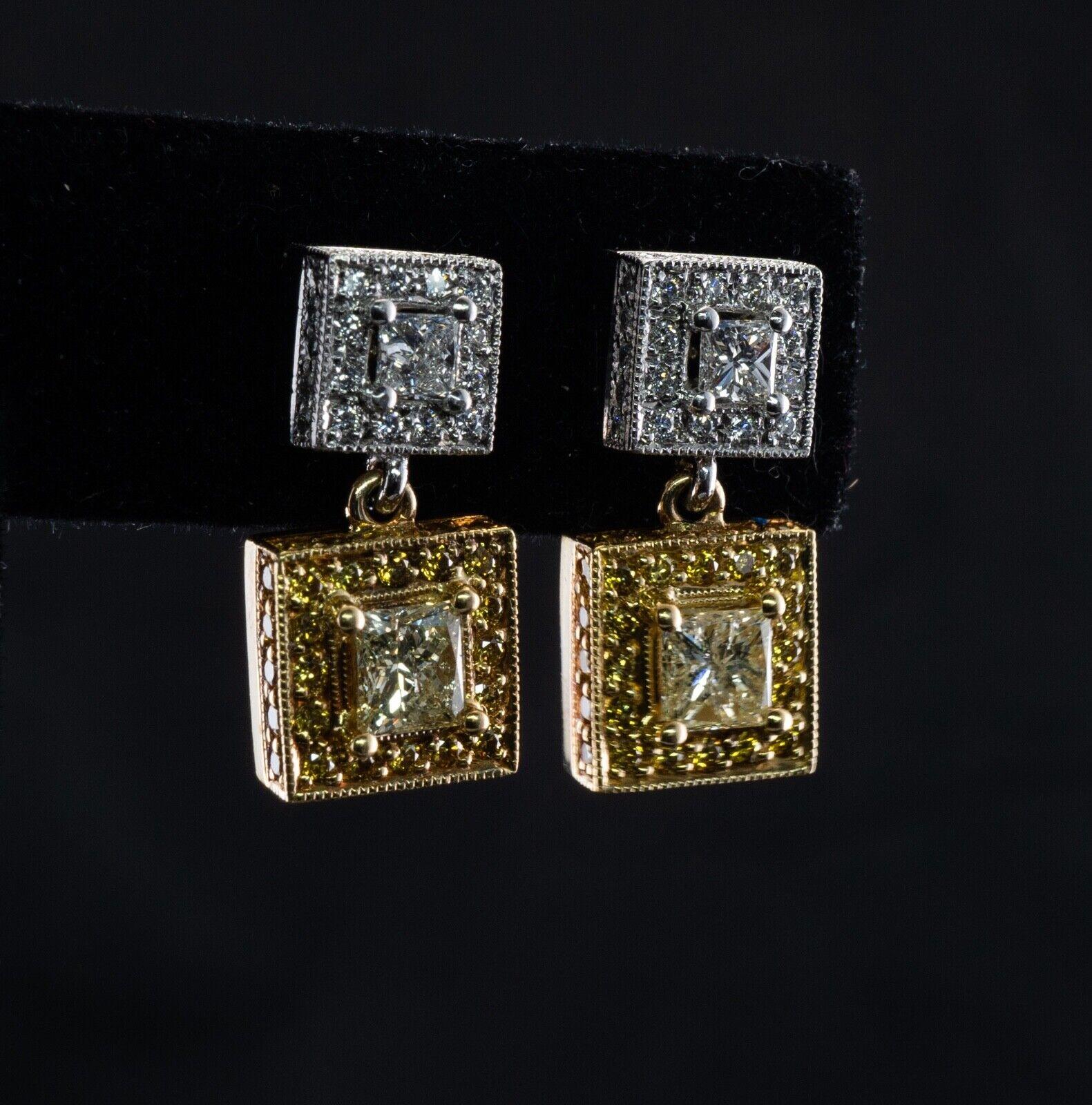 Women's Diamond Earrings 18K Gold Platinum Dangle 2.84 TDW For Sale