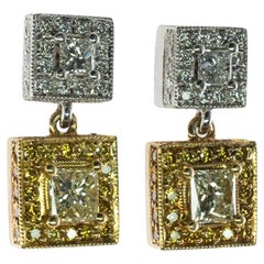 Diamond Earrings 18K Gold Platinum Dangle 2.84 TDW