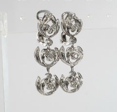 Diamond Earrings 18K White Gold Dangle Vintage Drop