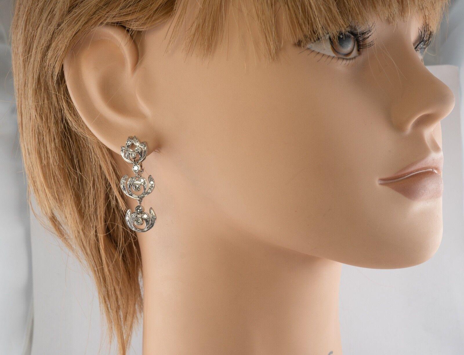 Women's Diamond Earrings 18K White Gold Dangle Vintage Drop For Sale