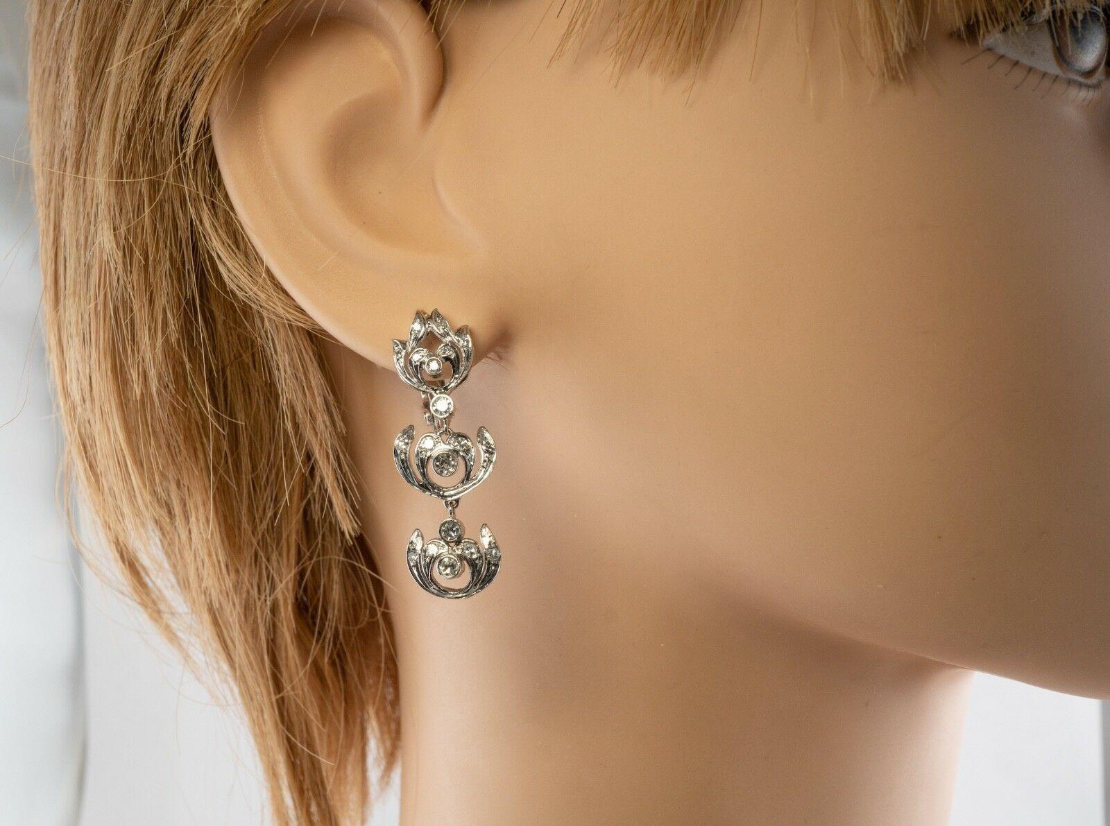 Boucles d'oreilles diamant en or blanc 18K Dangle Vintage Drop en vente 1