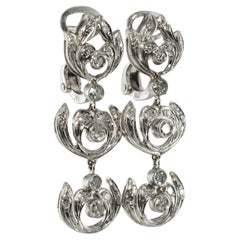 Orecchini con diamanti in oro bianco 18 carati, pendenti vintage a goccia