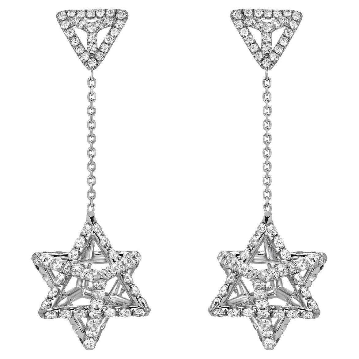 Diamond Earrings 2.39 Carat Platinum Merkaba Star