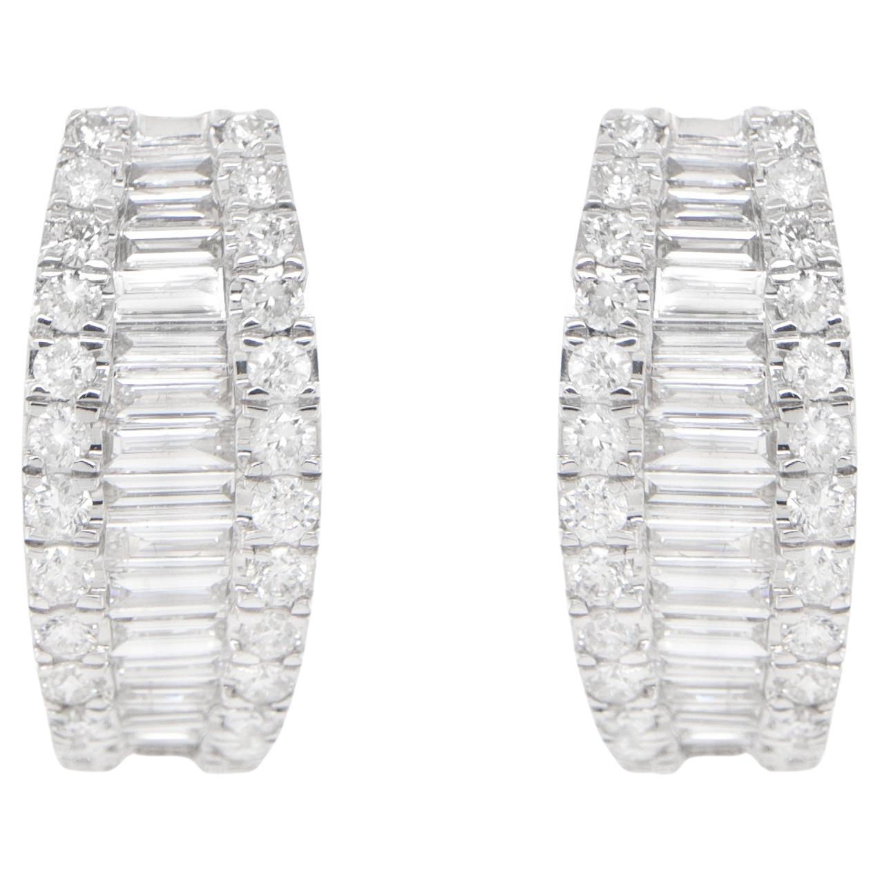 Diamond Earrings Baguette and Round 1.32 Carats 18K Gold