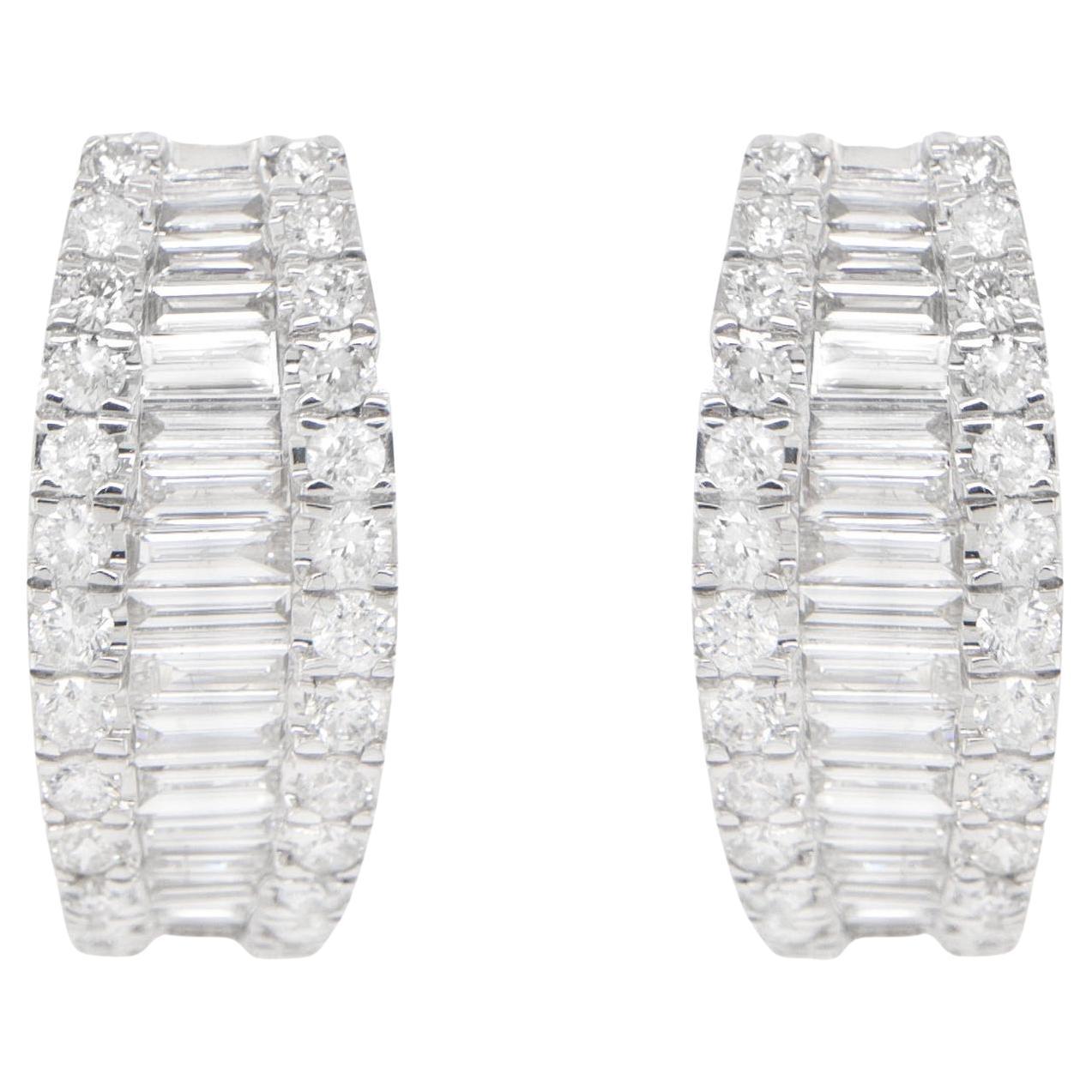 Diamond Earrings Baguette and Round 1.32 Carats 18K Gold