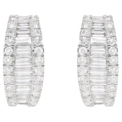 Diamond Earrings Baguette and Round 1.32 Carats 18K Gold