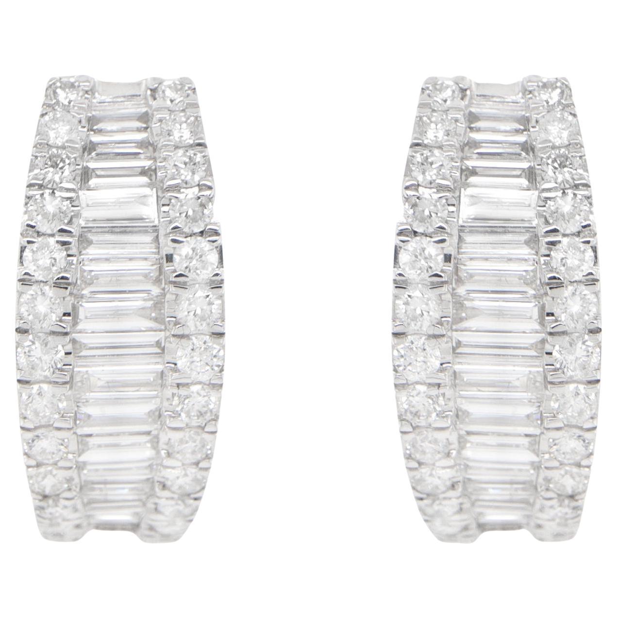 Diamond Earrings Baguette and Round 1.32 Carats 18K Gold For Sale