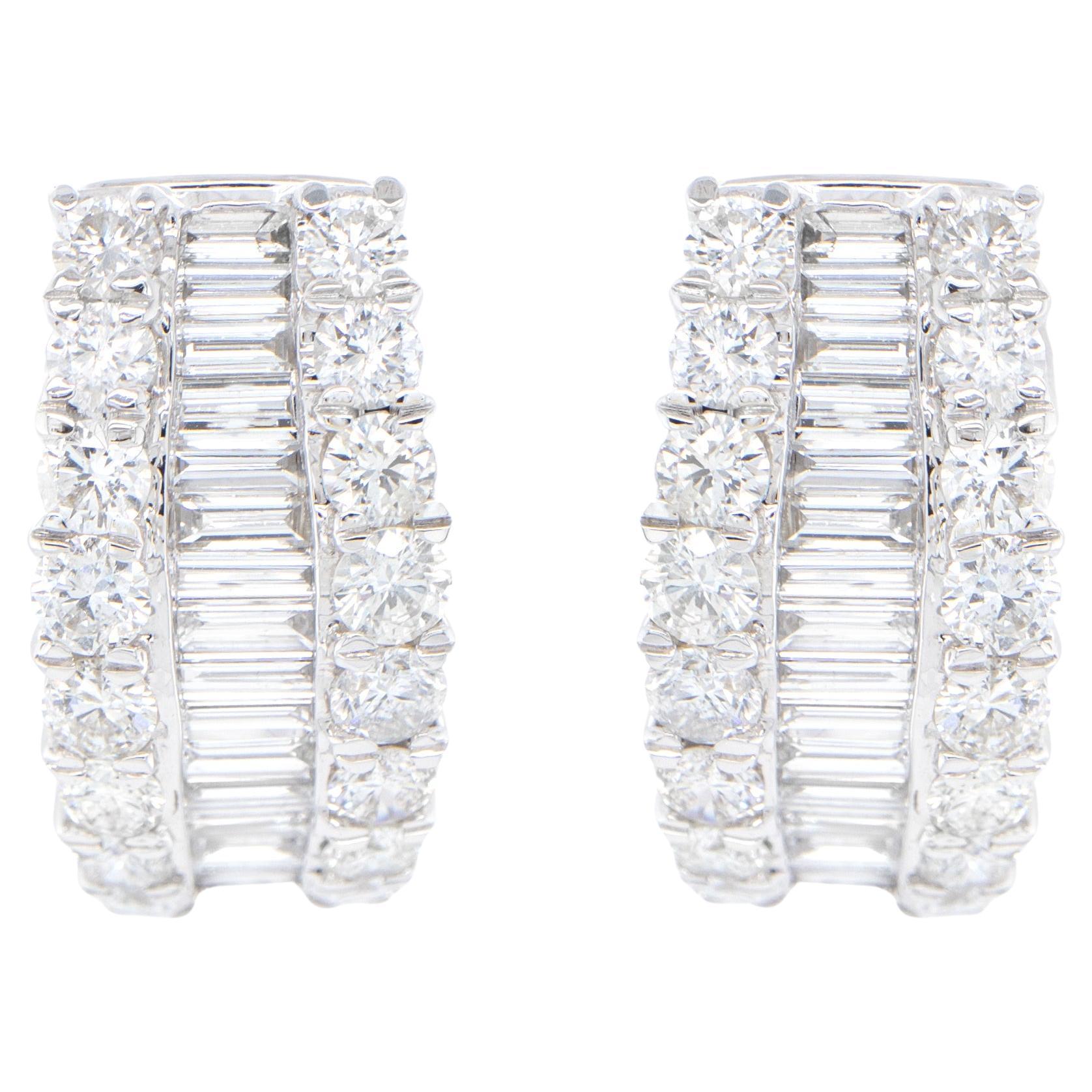 Diamond Earrings Baguette and Round 4.56 Carats 18K Gold For Sale