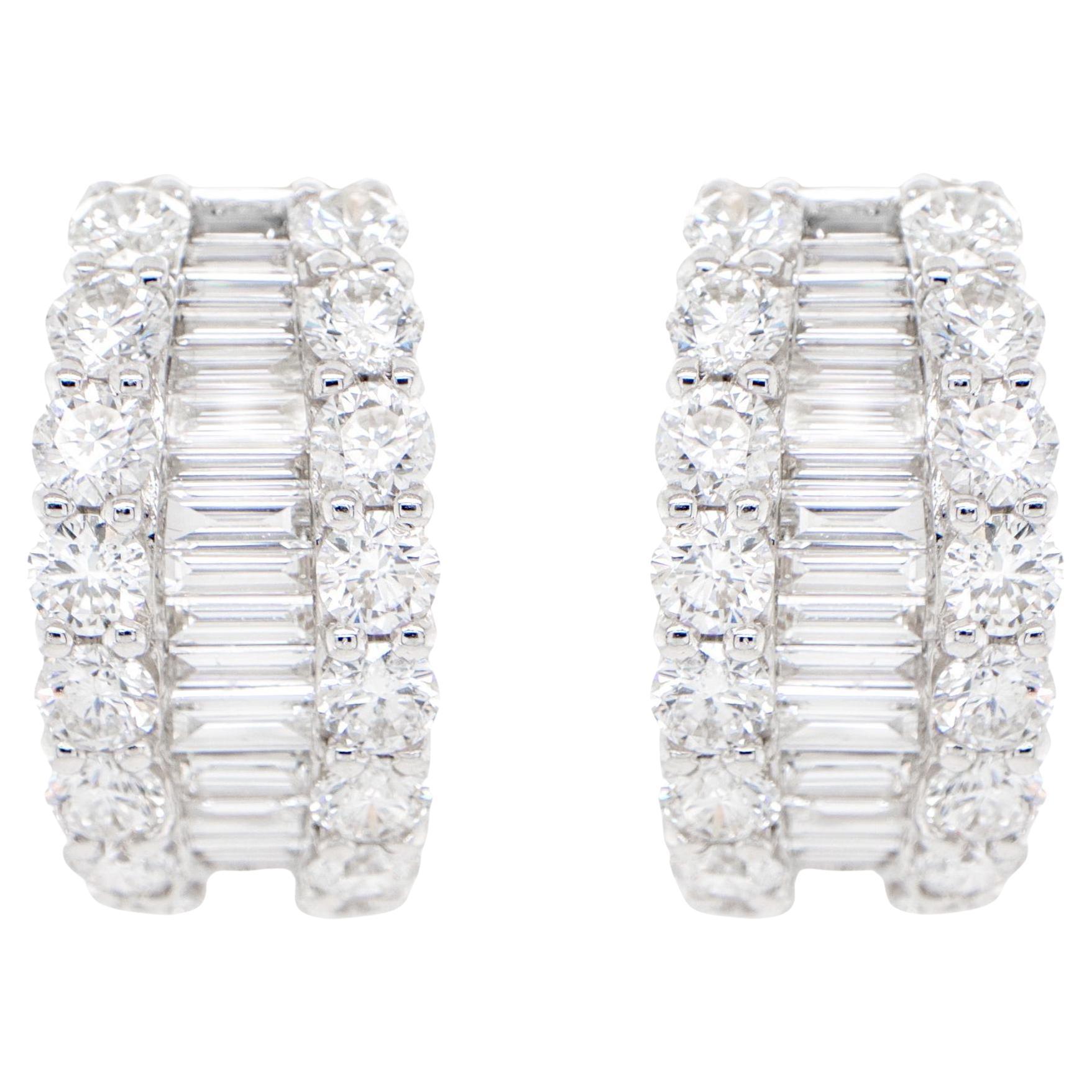 Diamond Earrings Baguette and Round 5.6 Carats 18K Gold