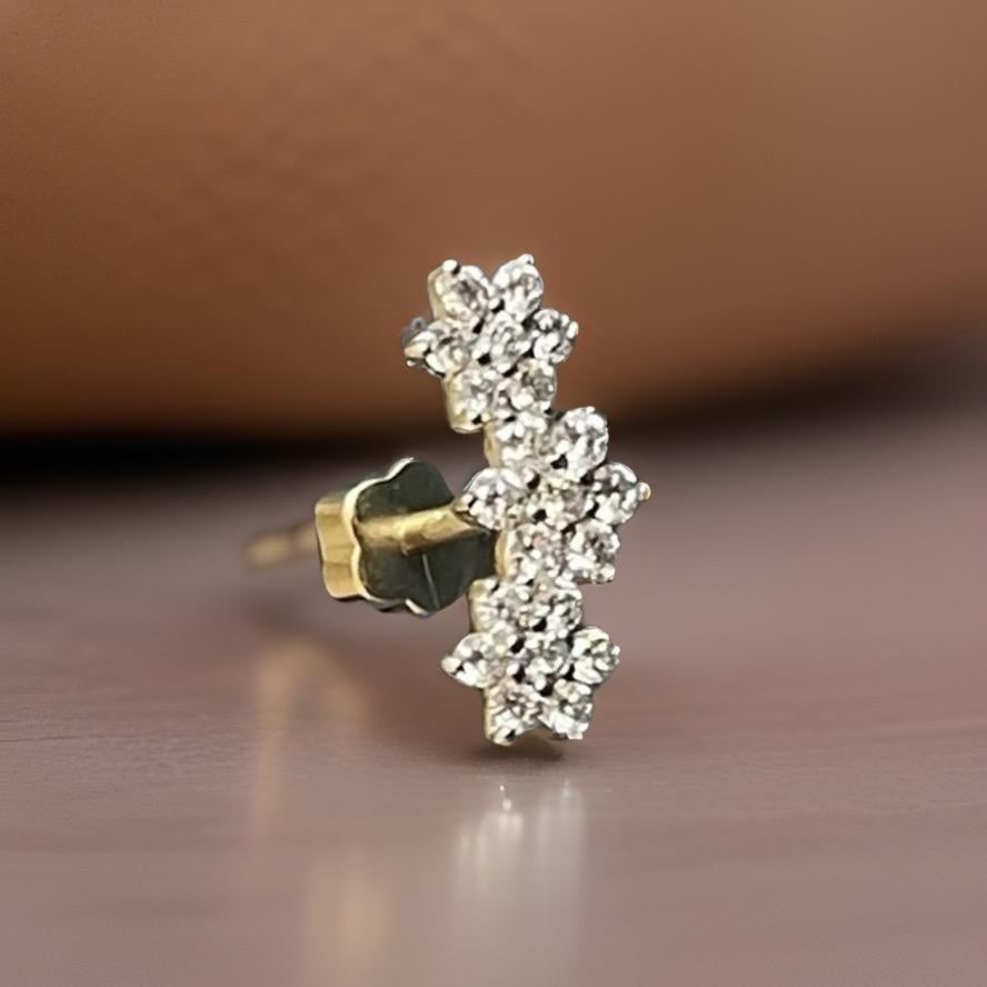 Diamond Earrings Cartilage Stud in 9ct Yellow Gold Daisy Flower 0.23ct piercings For Sale 2