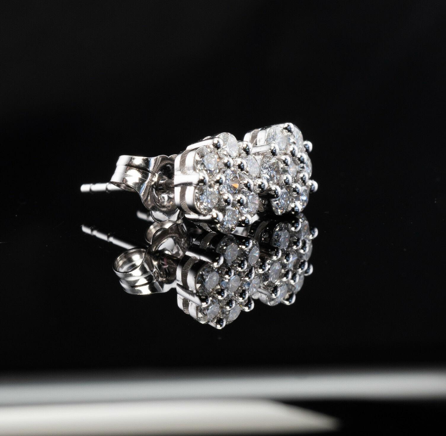 Diamond Earrings Cluster Studs 14K White Gold .42 TDW For Sale 3