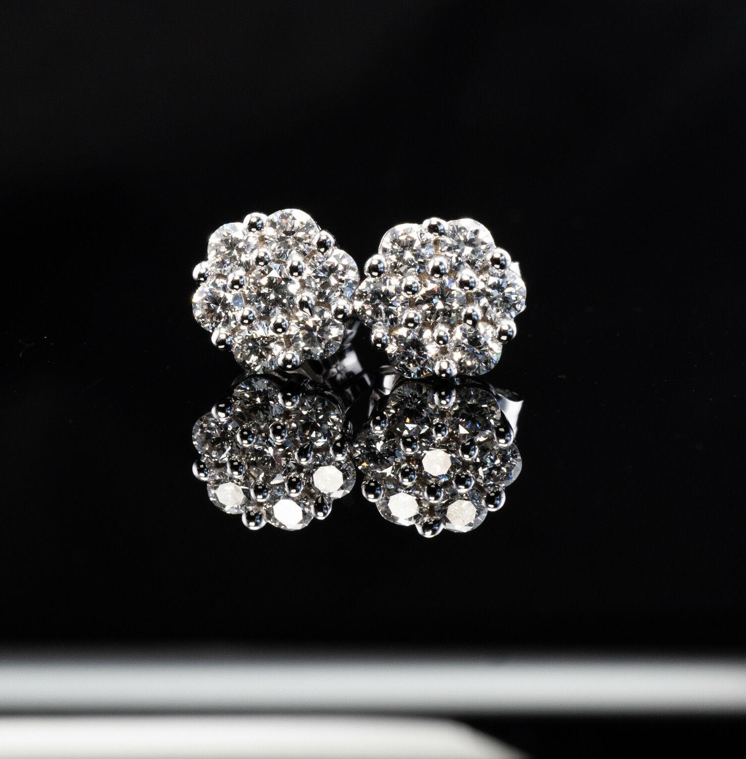 Diamond Earrings Cluster Studs 14K White Gold .42 TDW For Sale 4