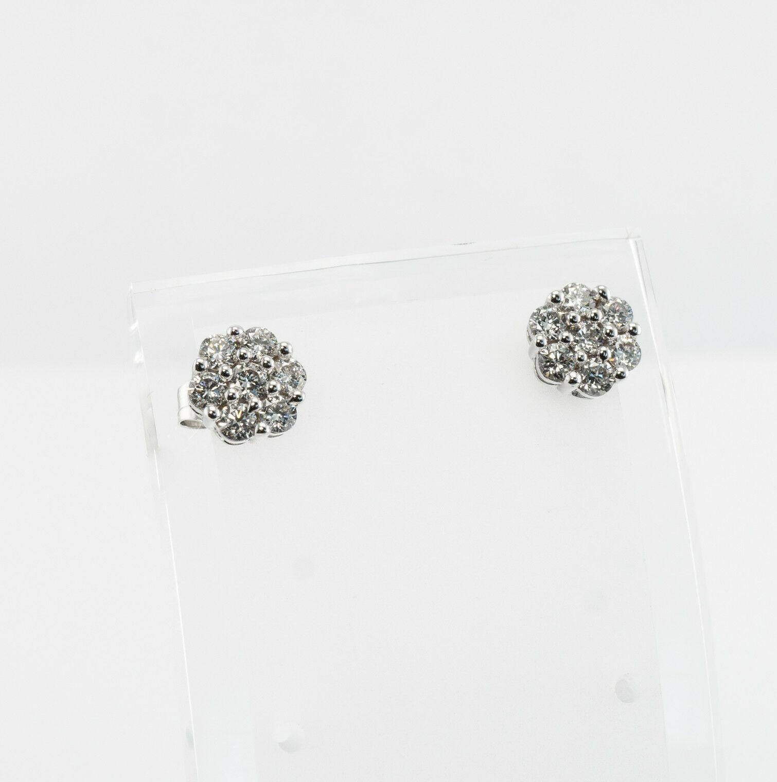Diamond Earrings Cluster Studs 14K White Gold .42 TDW In Excellent Condition For Sale In East Brunswick, NJ