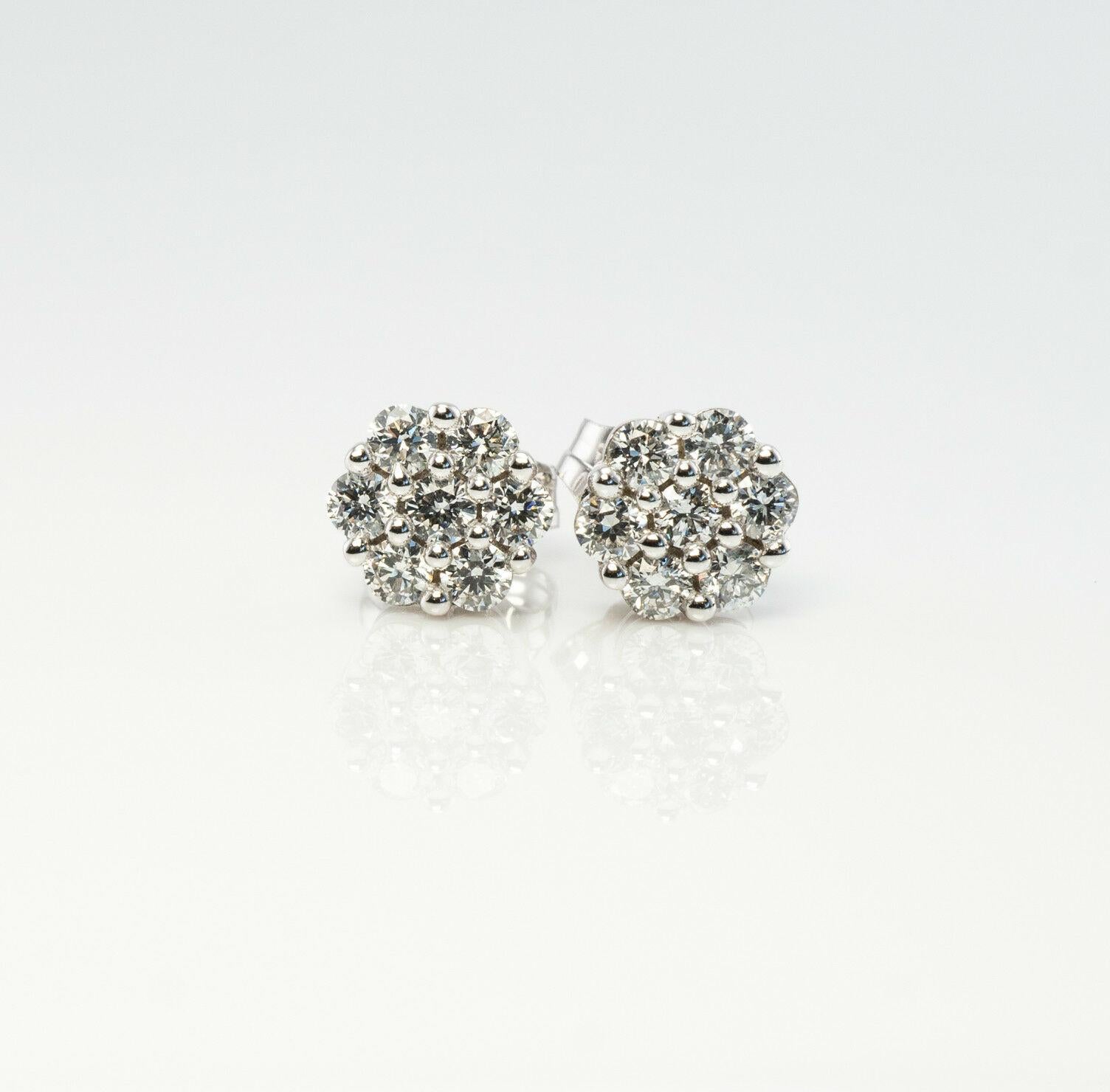 Women's Diamond Earrings Cluster Studs 14K White Gold .42 TDW For Sale