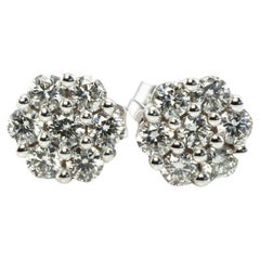 Diamond Earrings Cluster Studs 14K White Gold .42 TDW