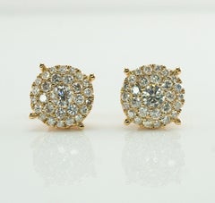 Diamond Earrings Cluster Studs by Odelia 14K Gold 1.10 TDW
