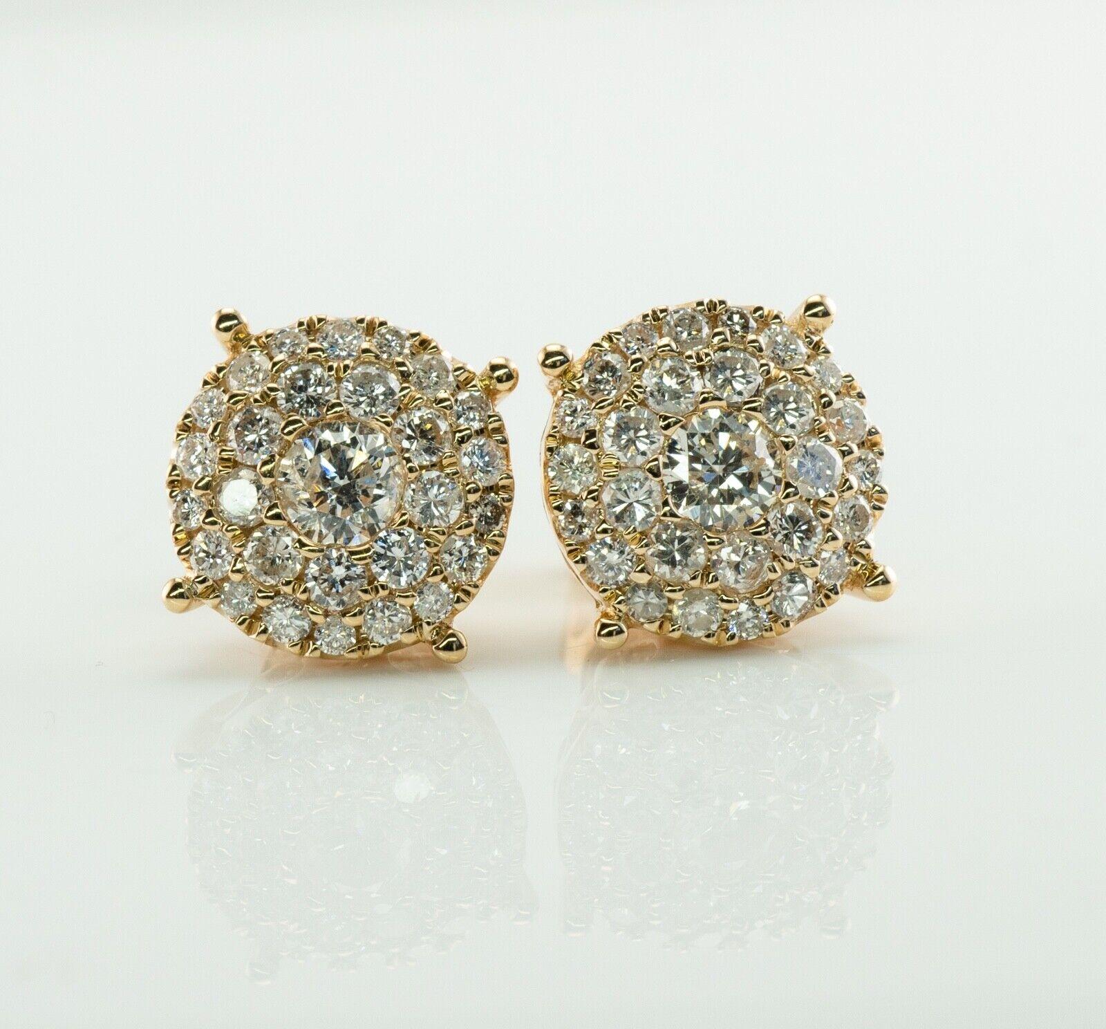 Diamond Earrings Cluster Studs by Odelia 14K Gold 1.10 TDW For Sale 1