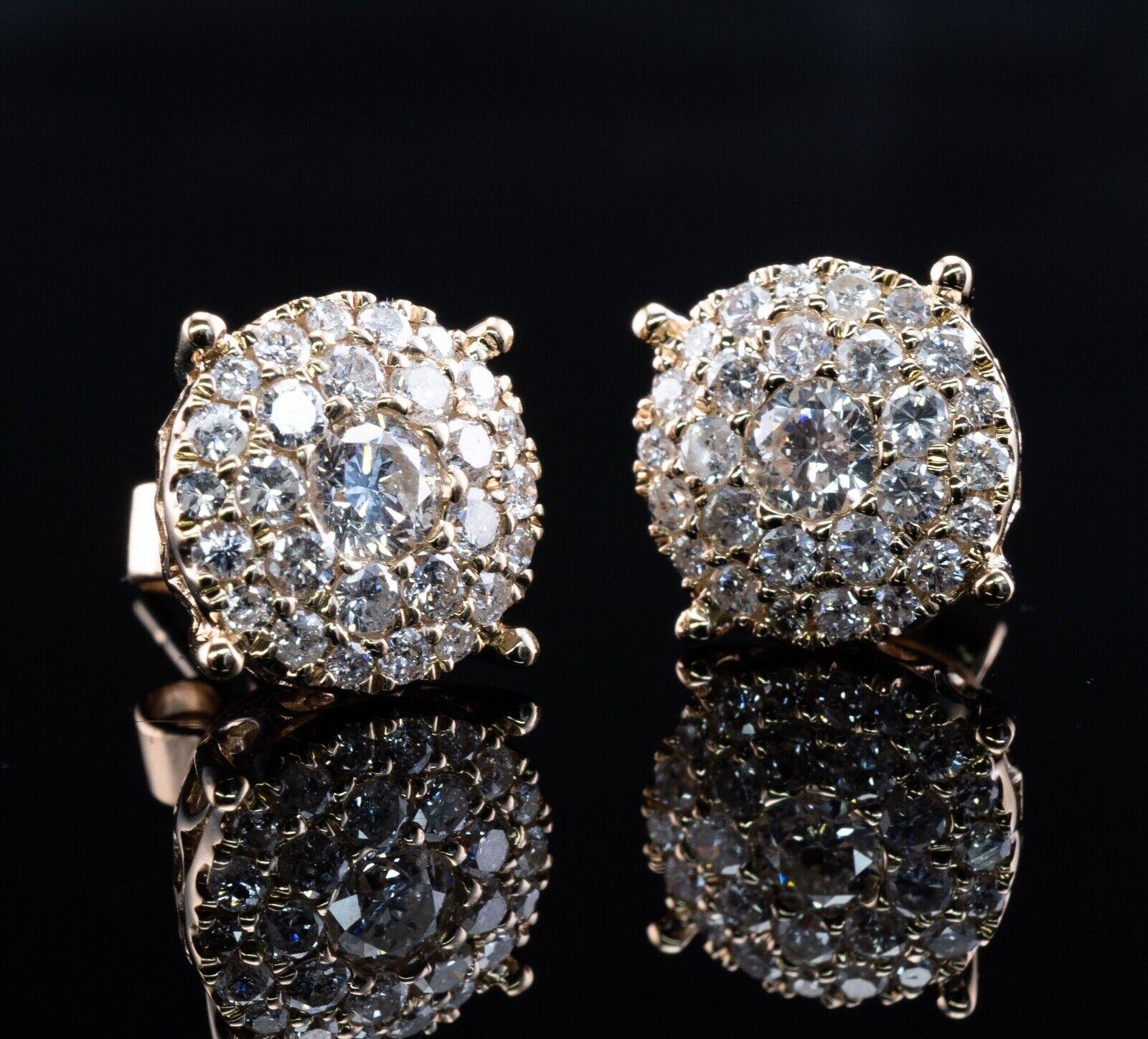 Diamond Earrings Cluster Studs by Odelia 14K Gold 1.10 TDW For Sale 2