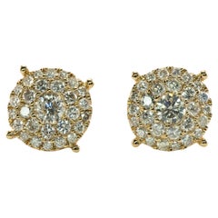 Diamond Earrings Cluster Studs by Odelia 14K Gold 1.10 TDW