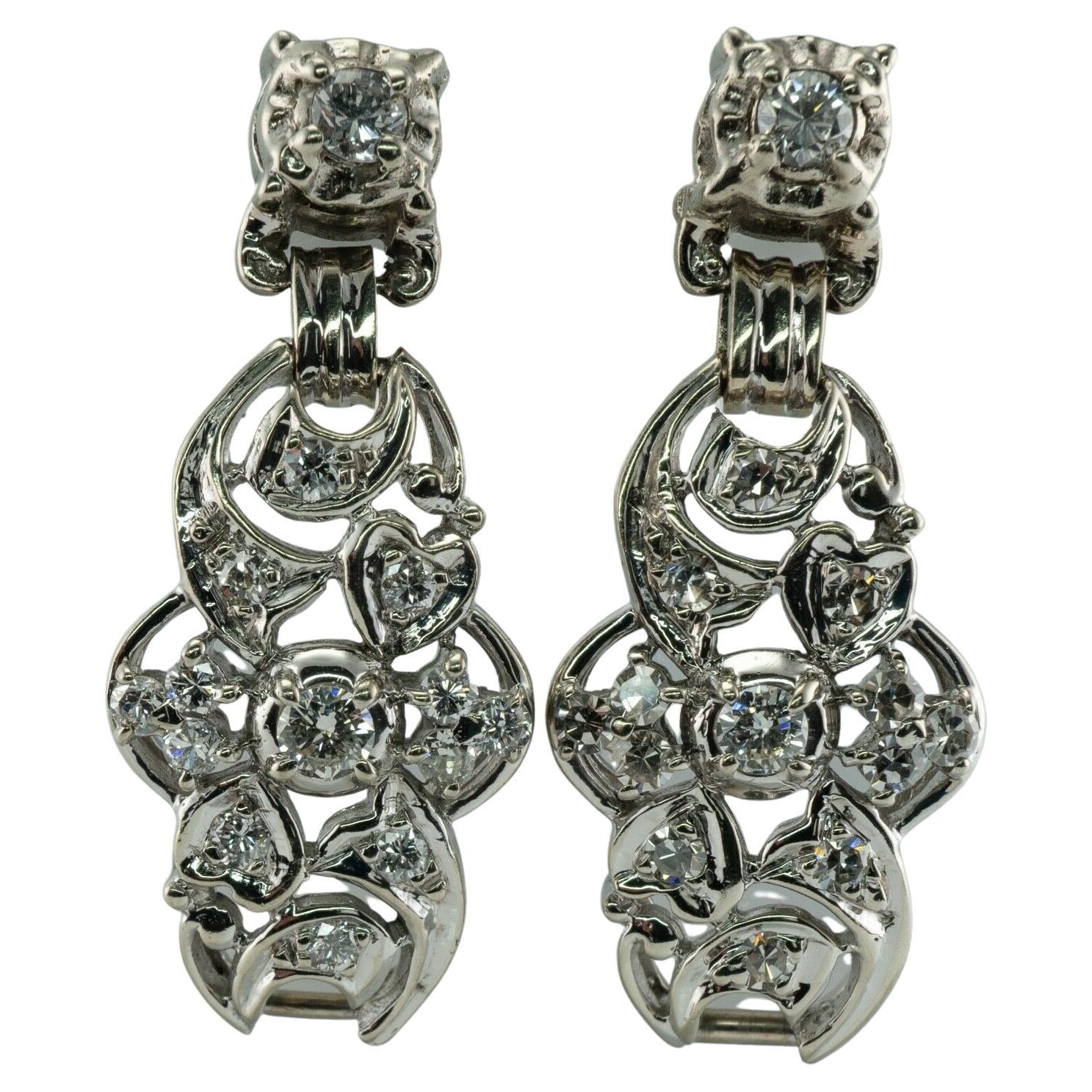 Diamond Earrings Drop 14K White Gold .84ct Vintage For Sale at 1stDibs